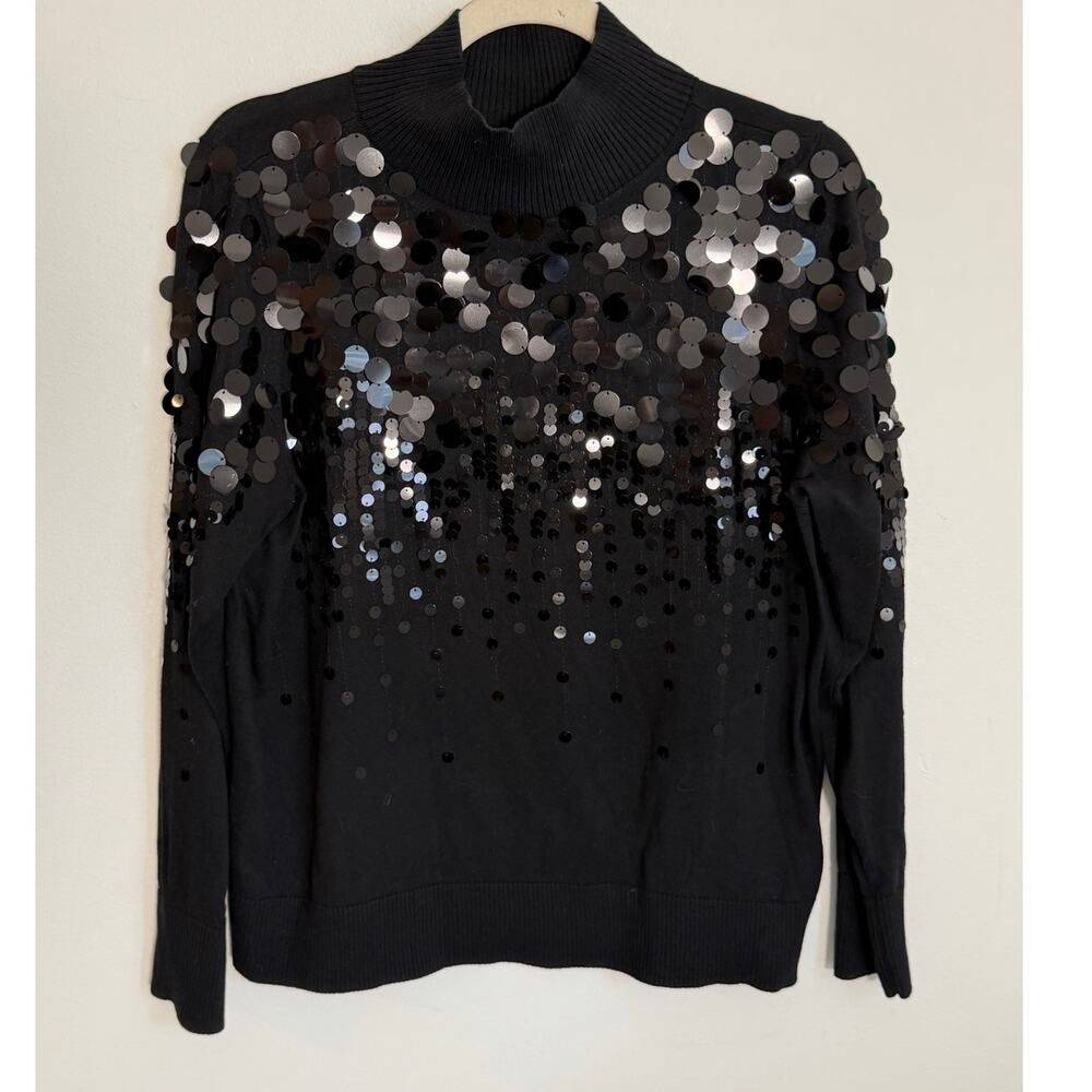Talbots Black Mock Neck Sequin Sweater size LP